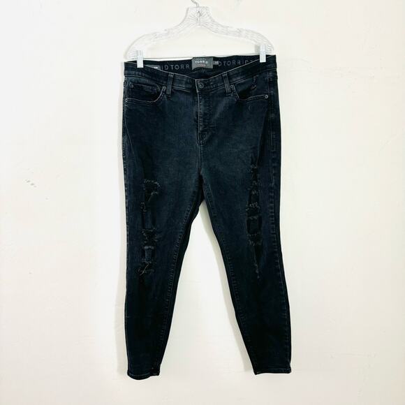 Torrid Women's Black Denim Jeans Solid Distressed sky high Skinny woman’s 18 - Picture 1 of 11